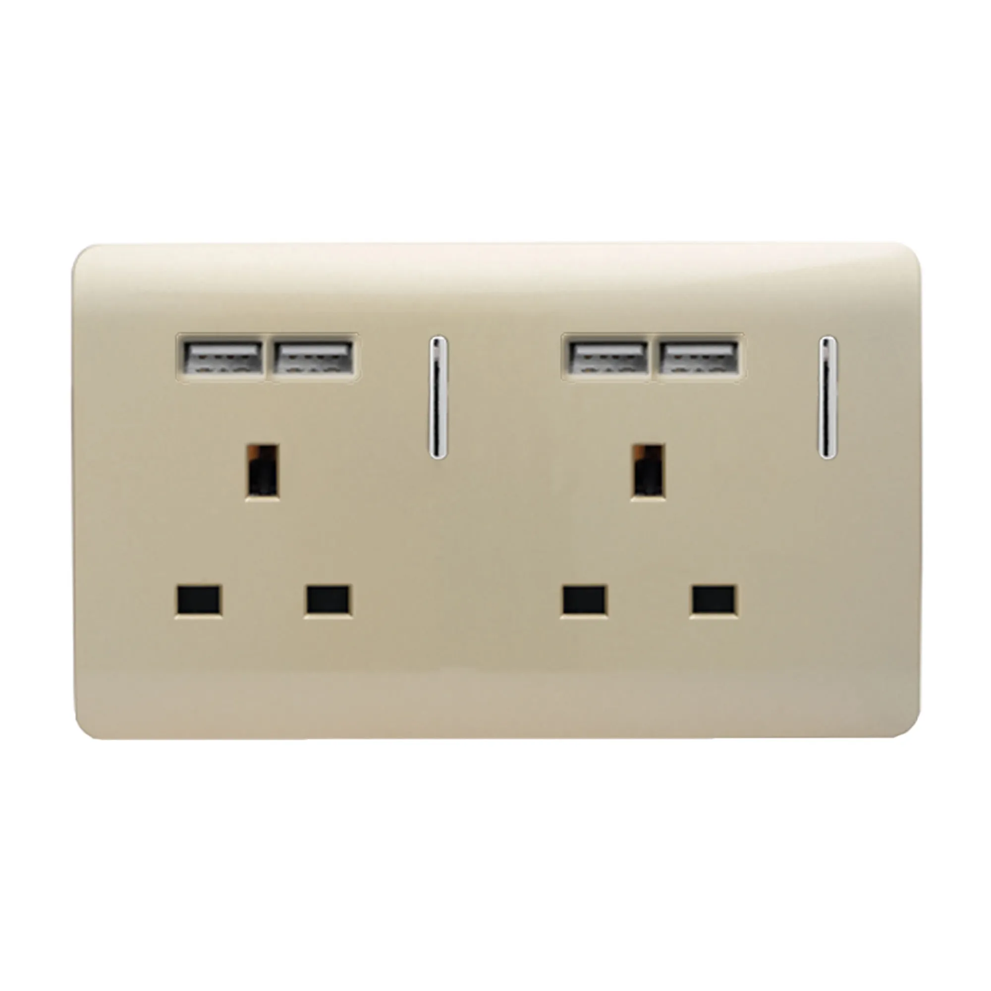 2 Gang 13Amp Switched Double Socket With 4X 2.1Mah USB Champagne Gold